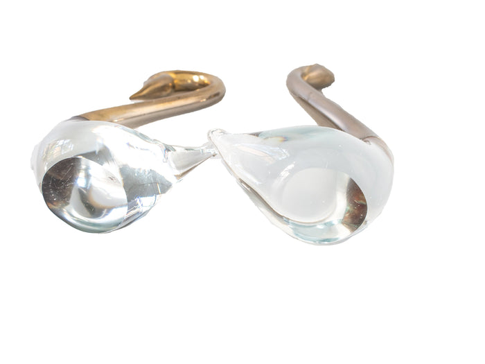 Pair Brass And Murano Glass Swan Sculptures