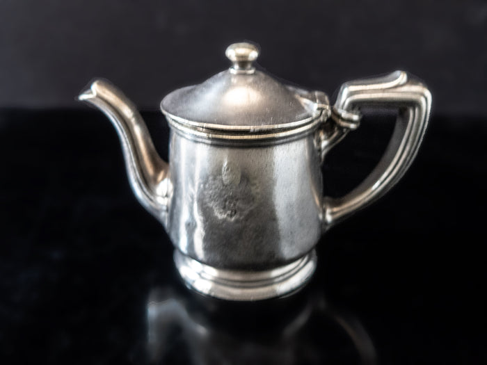 Rare Silver Soldered Teapot Schaber Cafeteria Los Angeles 1928 Opening Year Hotel Military RR Silver