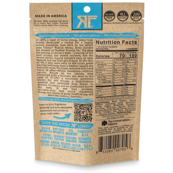 Righteous Felon Bootleggin' BBQ Beef Jerky 2oz - Wichita Home Outlet
