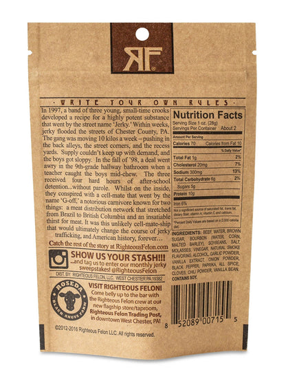 Righteous Felon Bourbon Franklin Beef Jerky 2oz - Wichita Home Outlet