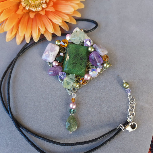 "Royalty" Mixed Gemstone Wire Wrapped Pendant & Necklace - Artisan Made