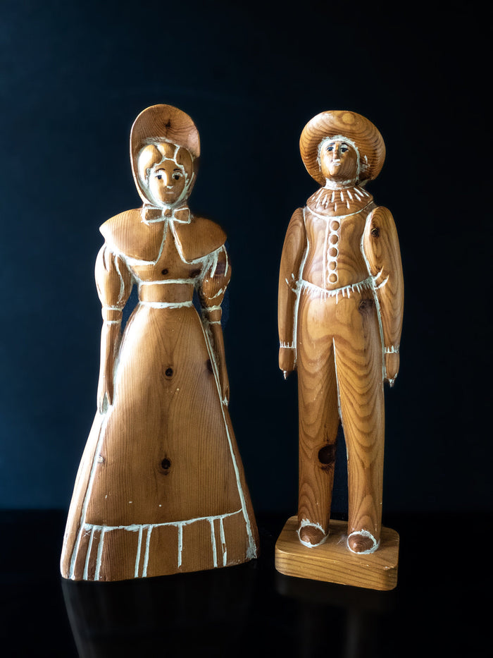Sarreid Ltd Pair Wooden Folk Art Sculptures Man And Woman Made In Spain Tall 23"