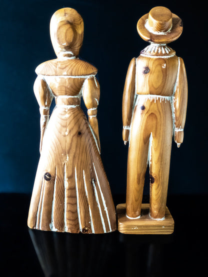 Sarreid Ltd Pair Wooden Folk Art Sculptures Man And Woman Made In Spain Tall 23"