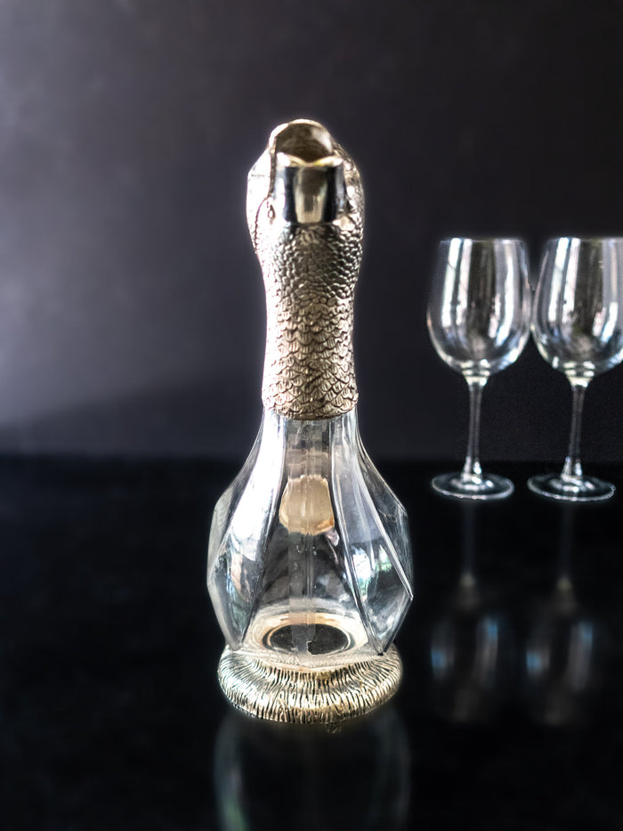 Silver Plate And Glass Duck Wine Decanter Carafe Barware