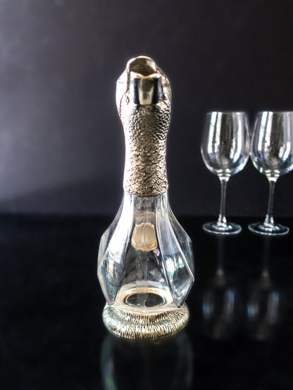 Silver Plate And Glass Duck Wine Decanter Carafe Barware