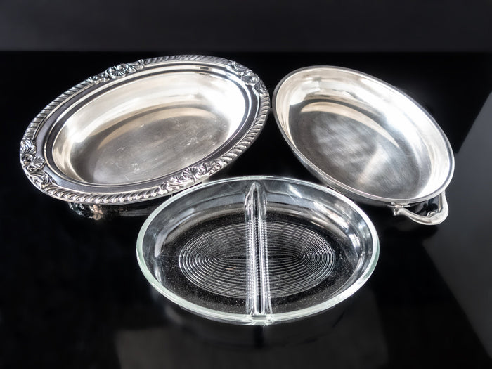Silver Plate Covered Vegetable Dish With Divided Glass Insert By Poole Silver And Silverplate