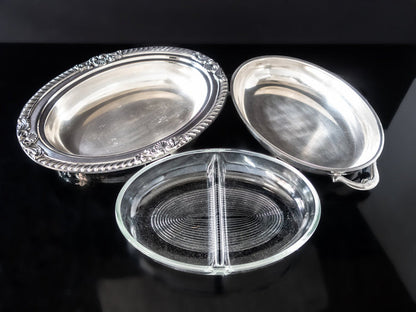 Silver Plate Covered Vegetable Dish With Divided Glass Insert By Poole Silver And Silverplate