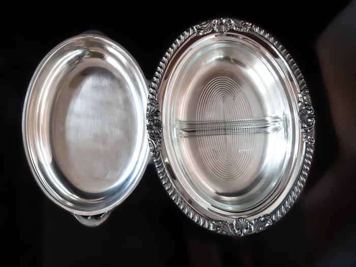Silver Plate Covered Vegetable Dish With Divided Glass Insert By Poole Silver And Silverplate