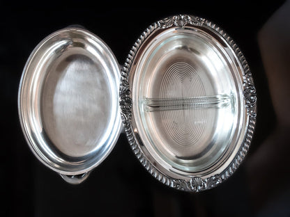 Silver Plate Covered Vegetable Dish With Divided Glass Insert By Poole Silver And Silverplate