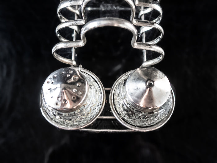 Silver Plate Cut Crystal Glass Toast Condiment Caddy Rack Stand Set England Silver And Silverplate