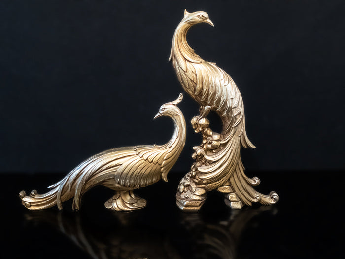 Syroco Gold Peacock Pair Statues MCM Hollywood Regency