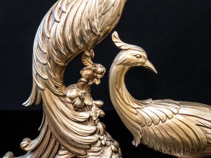 Syroco Gold Peacock Pair Statues MCM Hollywood Regency
