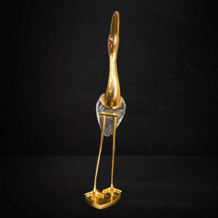 Tall Brass Crane With Blown Murano Glass Sculpture Statue