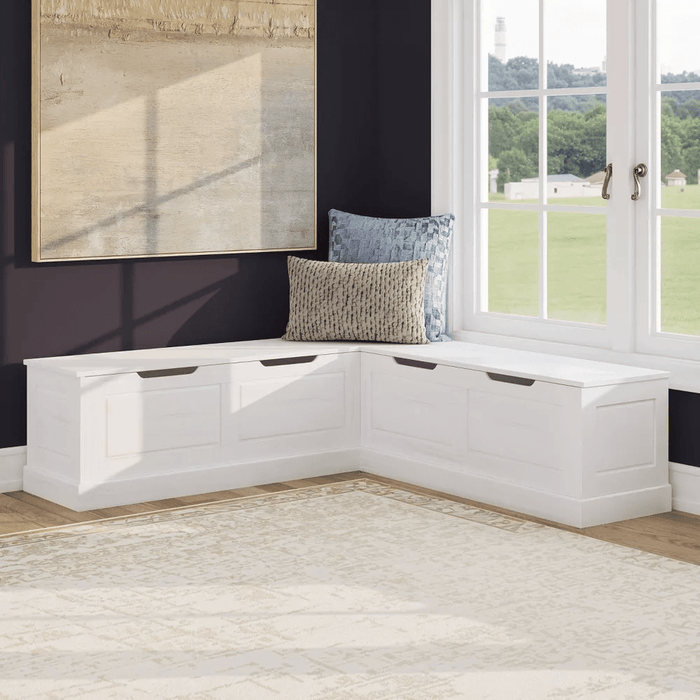 Tobin Traditional Backless Storage Corner Bench - White - Wichita Home Outlet