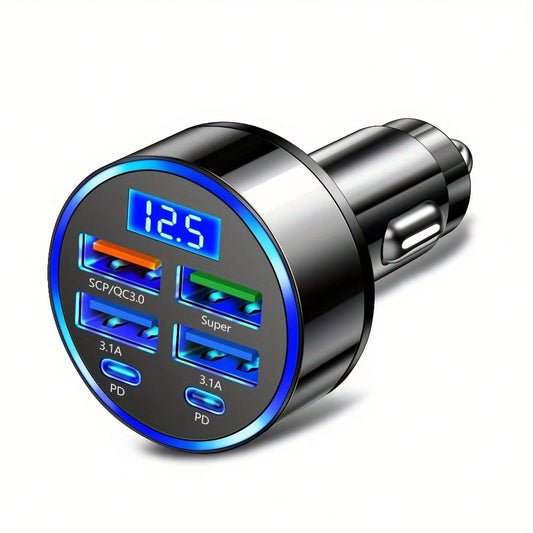 [Travel Artifact]XJDR Multi-Port 2PD 4USB Car Charger Fast Charging PD QC3.0 USB C Car Phone Charger Type C Adapter|Supports Fast Charging Of Multiple Devices At The Same Time