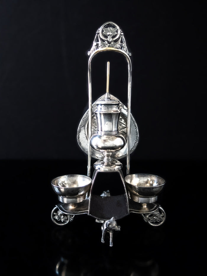 Victorian Silver Plate Egg Cup Condiment Caddy Figural Foxes Rare Silver And Silverplate