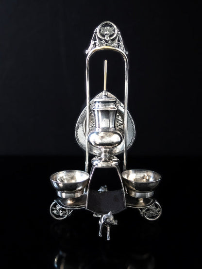 Victorian Silver Plate Egg Cup Condiment Caddy Figural Foxes Rare Silver And Silverplate