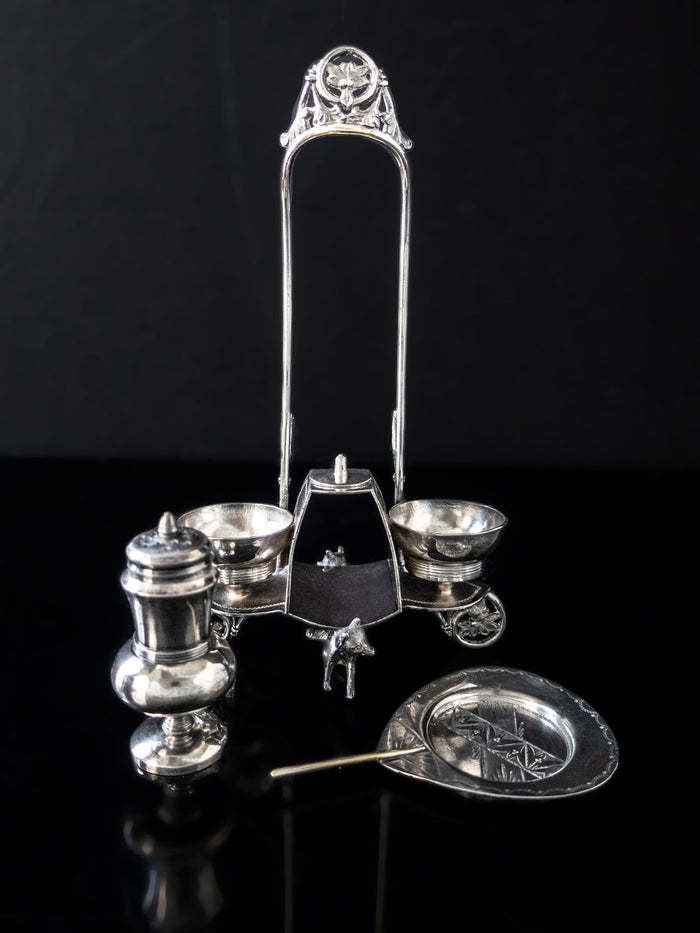 Victorian Silver Plate Egg Cup Condiment Caddy Figural Foxes Rare Silver And Silverplate