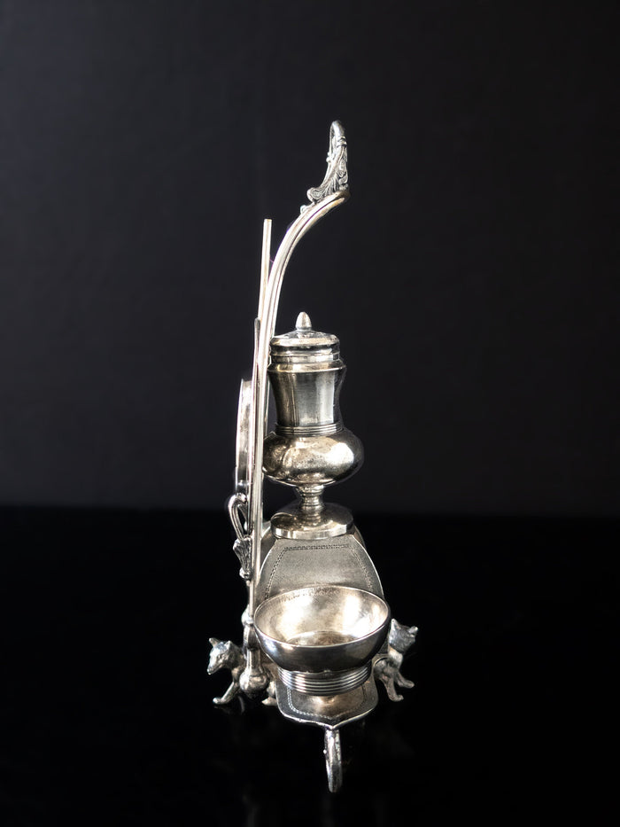 Victorian Silver Plate Egg Cup Condiment Caddy Figural Foxes Rare Silver And Silverplate