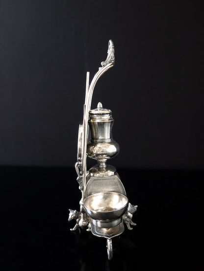 Victorian Silver Plate Egg Cup Condiment Caddy Figural Foxes Rare Silver And Silverplate