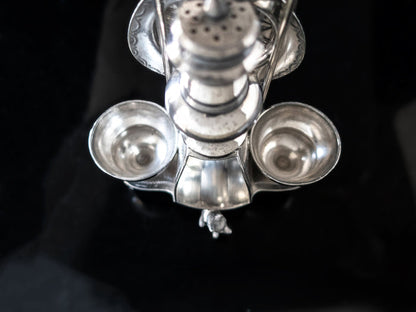 Victorian Silver Plate Egg Cup Condiment Caddy Figural Foxes Rare Silver And Silverplate