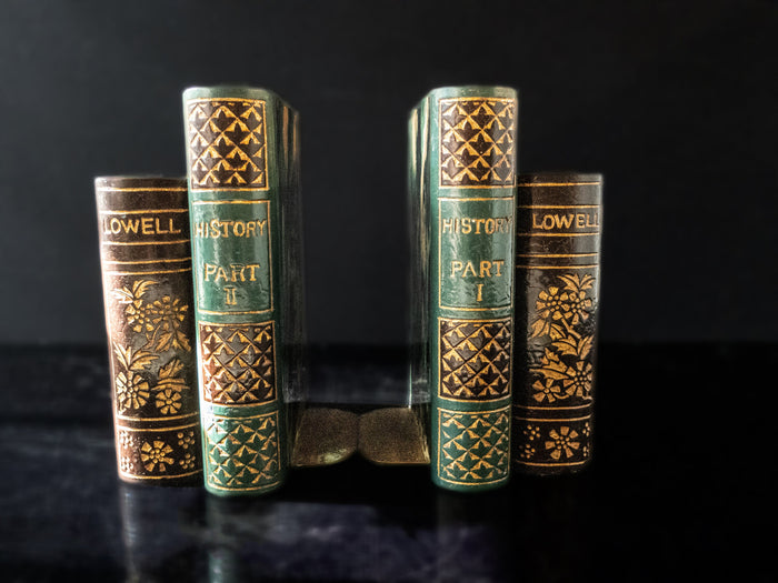 Vintage Antique Style Book Stack Book Ends With Brass Bookends