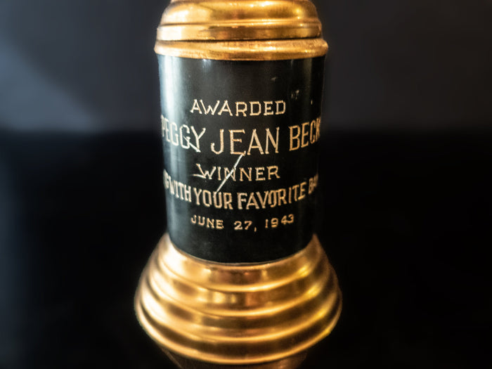 Vintage Art Deco Brass And Black Trophy 1943 Radio Contest Sing With Your Favorite Band Art and Collectibles