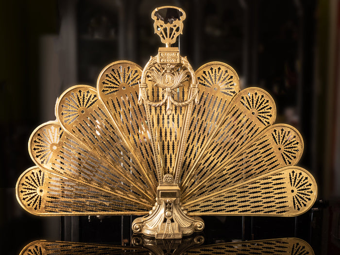Vintage Brass Fireplace Screen Fan Peacock Victorian Art Nouveau Hollywood Regency Fireplace Screens