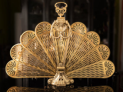 Vintage Brass Fireplace Screen Fan Peacock Victorian Art Nouveau Hollywood Regency Fireplace Screens