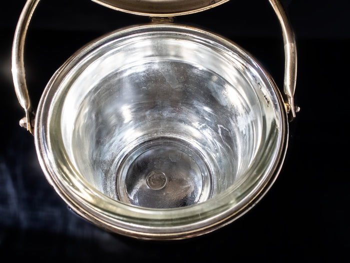 Vintage Brass Ice Bucket Insulated Glass Liner And Ice Tongs Grape Design Barware