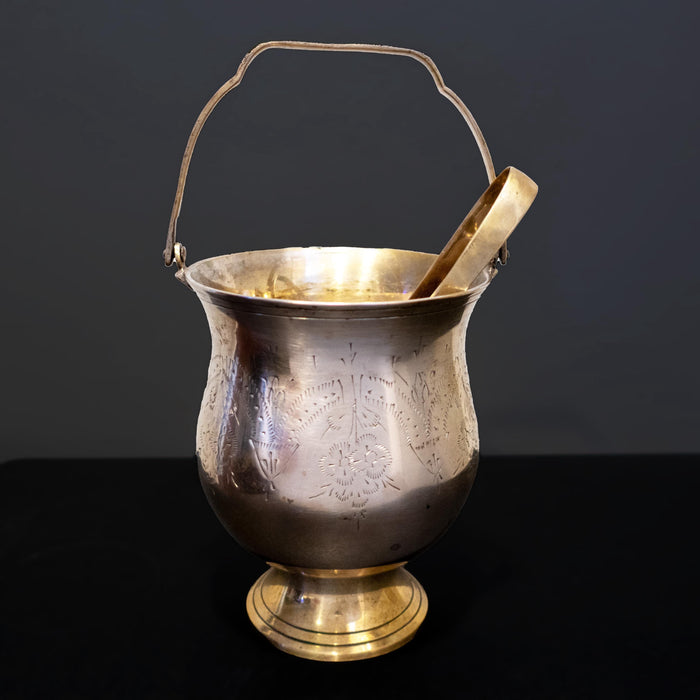 Vintage Brass Ice Bucket With Ice Tongs And Drain