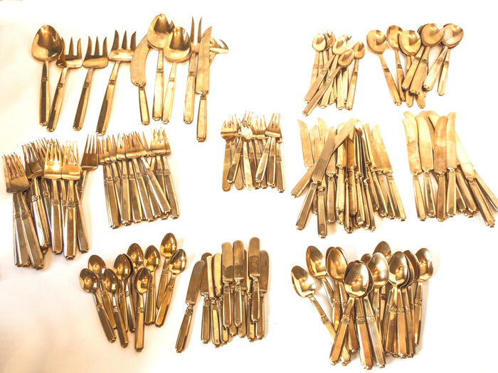 Vintage Bronze Brass Gold 149 Piece Flatware Set Service for 12