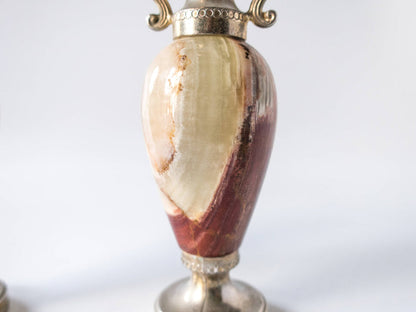 Vintage Miniature Marble Vase Pair Amphora Style Red And White Marble