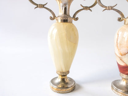 Vintage Miniature Marble Vase Pair Amphora Style Red And White Marble