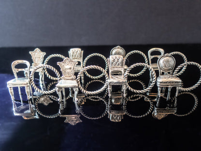 Vintage Napkin Ring Miniature Chairs Pewter Set of 8 Dining And Serving