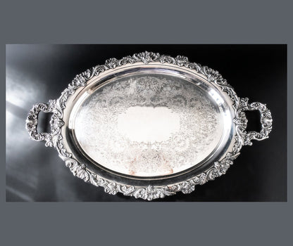 Vintage Ornate Silver Plate Oval Serving Tray English Scroll Webster Wilcox Trays