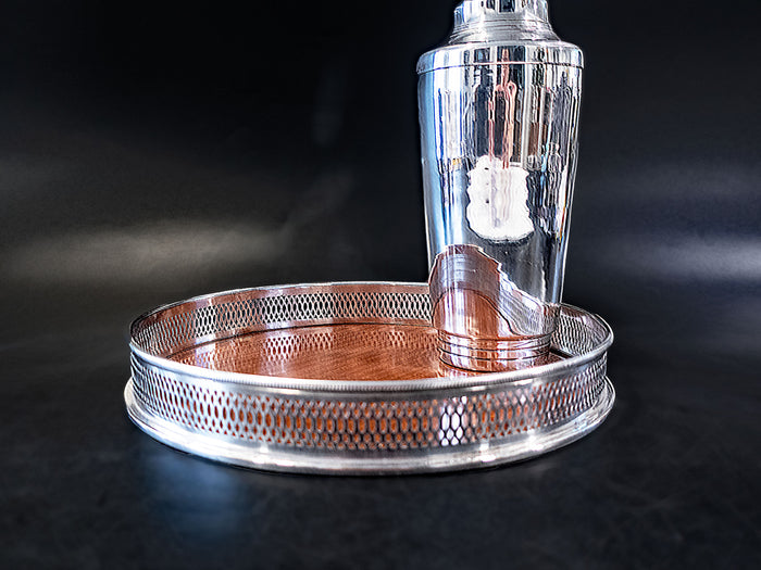 Vintage Silver Plate And Formica Serving Tray Pierced Rim Bar Top Tray Trays