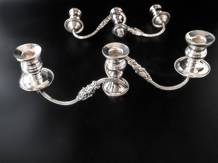 Vintage Silver Plate Candelabra Pair Convertible Candle Holder Arms Candlestick Holders