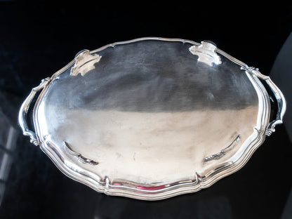 Vintage Silver Plate Chippendale Tray Butler Tray Oval Serving Tray