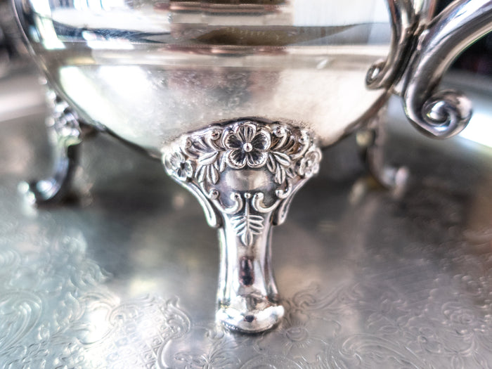 Vintage Silver Plate Coffee Tea Set Service With Round Tray