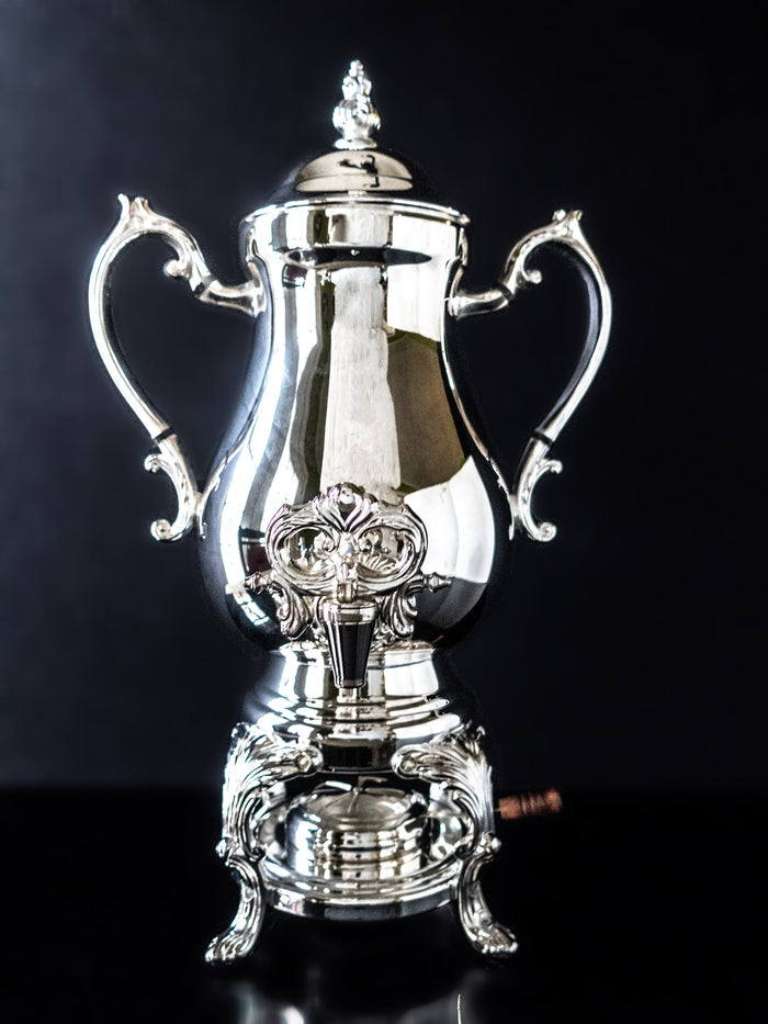 Vintage Silver Plate Coffee Urn Samovar With Burner 25 Cup Capacity Tea Sets