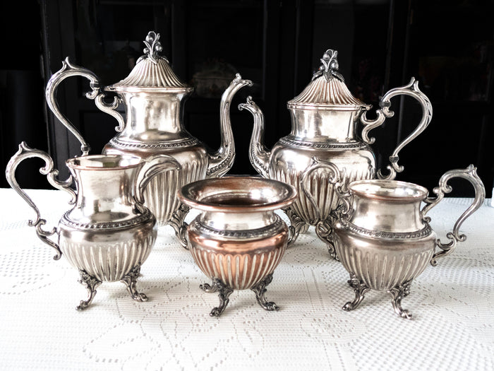 Vintage Silver Plate Tea Service Set Berry Finial Silver On Copper Goldfeder Silver Co