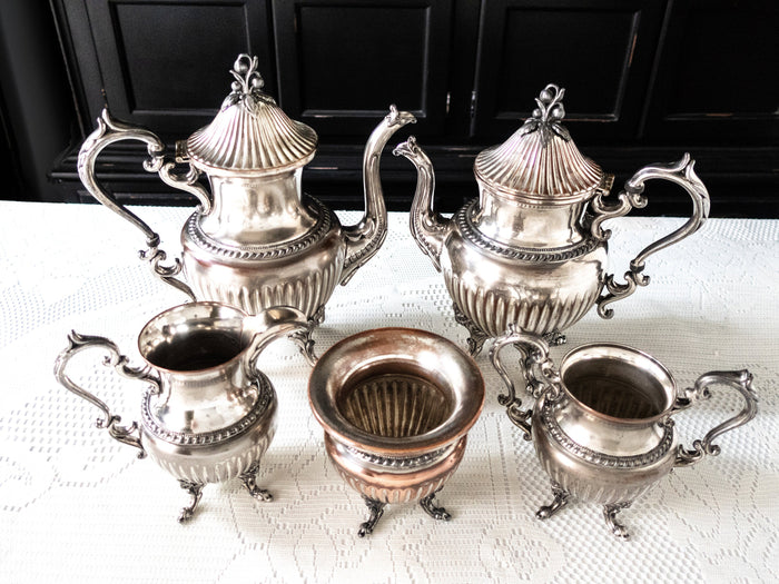 Vintage Silver Plate Tea Service Set Berry Finial Silver On Copper Goldfeder Silver Co