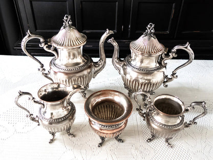 Vintage Silver Plate Tea Service Set Berry Finial Silver On Copper Goldfeder Silver Co