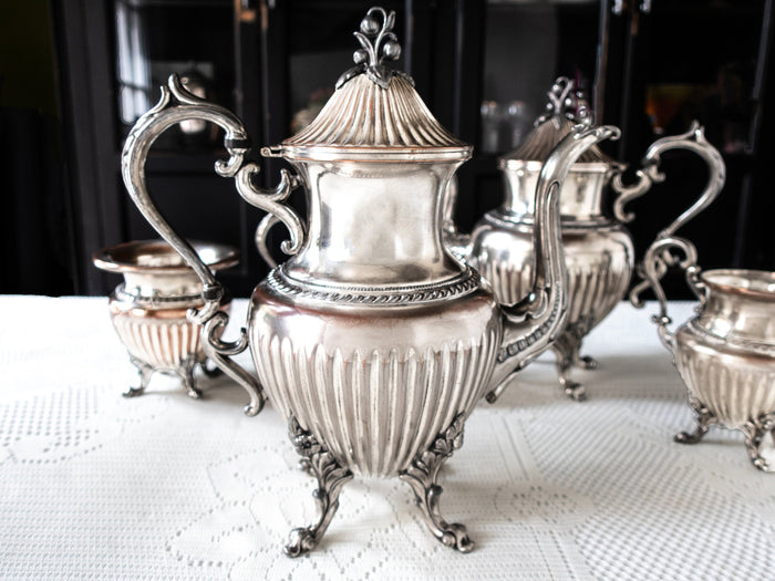 Vintage Silver Plate Tea Service Set Berry Finial Silver On Copper Goldfeder Silver Co