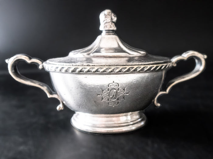 Vintage Silver Soldered Sugar Bowl Lion Head Finial International Silver 1953 Sugar Bowls