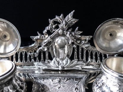Vintage Silverplate Castilian Imports Double Inkwell