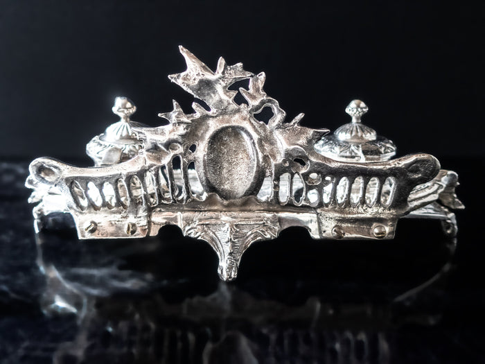 Vintage Silverplate Castilian Imports Double Inkwell