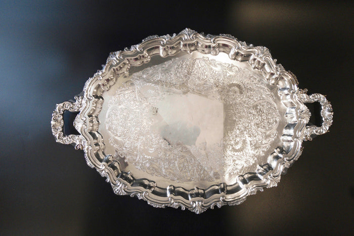 Vintage Silverplate Serving Tray Shell And Scroll By Webster Wilcox Trays