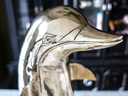 Vintage Tall Brass Dolphin Sculpture Statue 18" Chinoiserie Door Stop